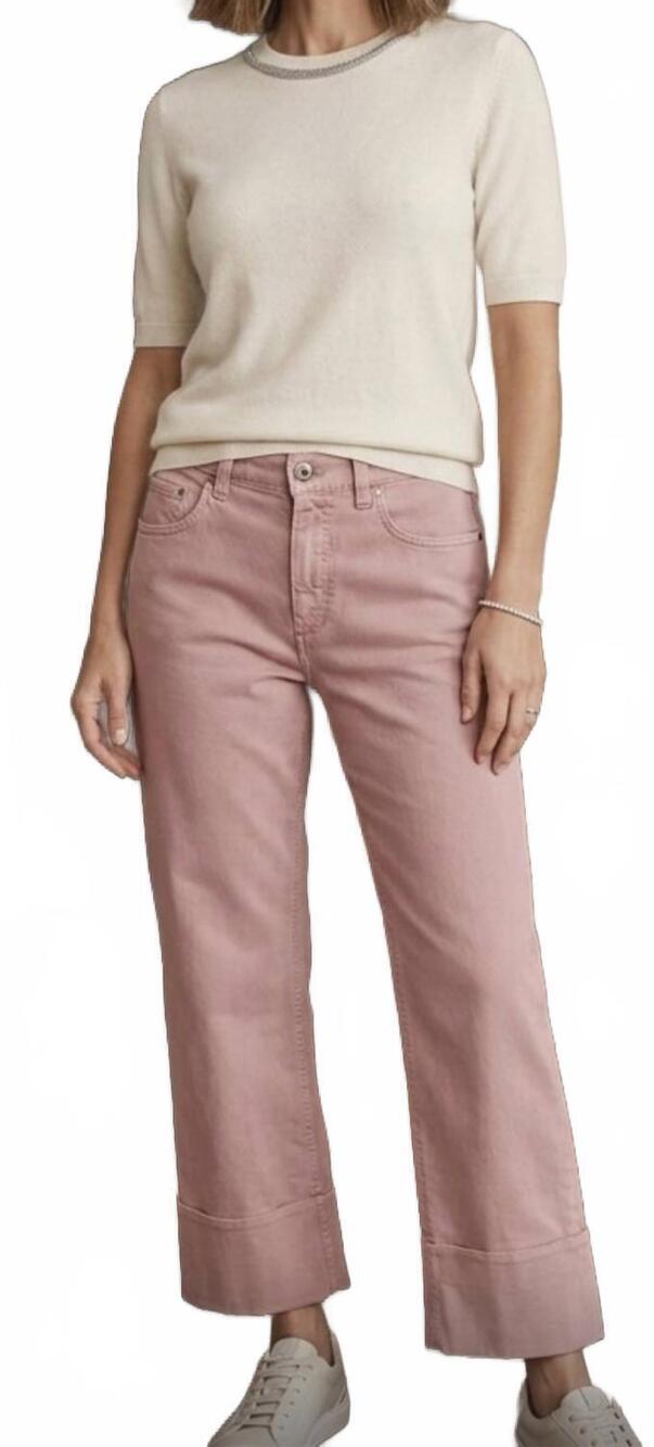 NEW BRUNELLO CUCINELLI cropped dyed jeans with cuff in muted pink rose